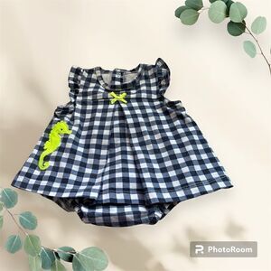 Child Of Mine Blue And White Checkered Girls Romper   Size 0-3 m   EUC